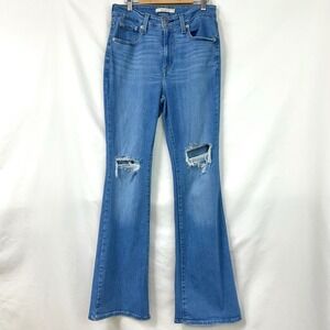 LEVI'S 726 High Rise Flare Jeans Ripped Distressed Denim Women's 29x32 Stretch